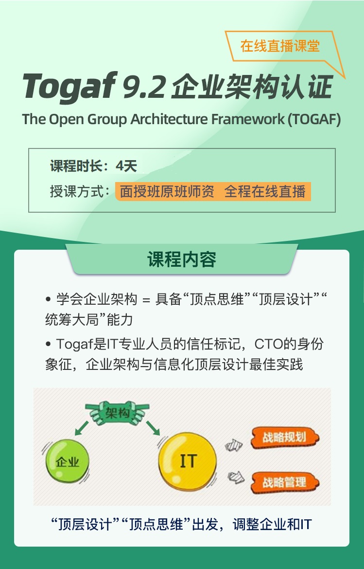TOGAF 9.2 企业架构认证（5/14班） -- 第1张